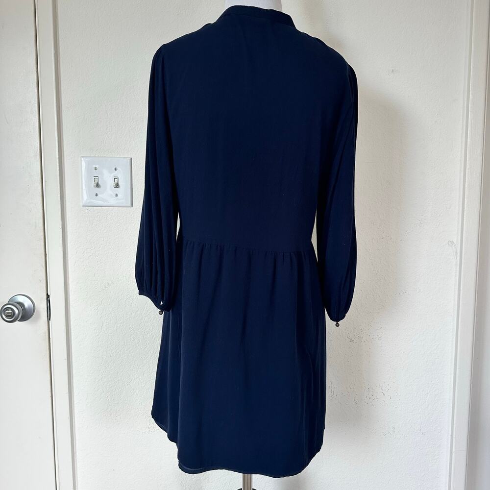 Forever 21 Navy Boho Mini Dress Long Sleeve Tassel Tie Neck Medium Peasant - Picture 6 of 12